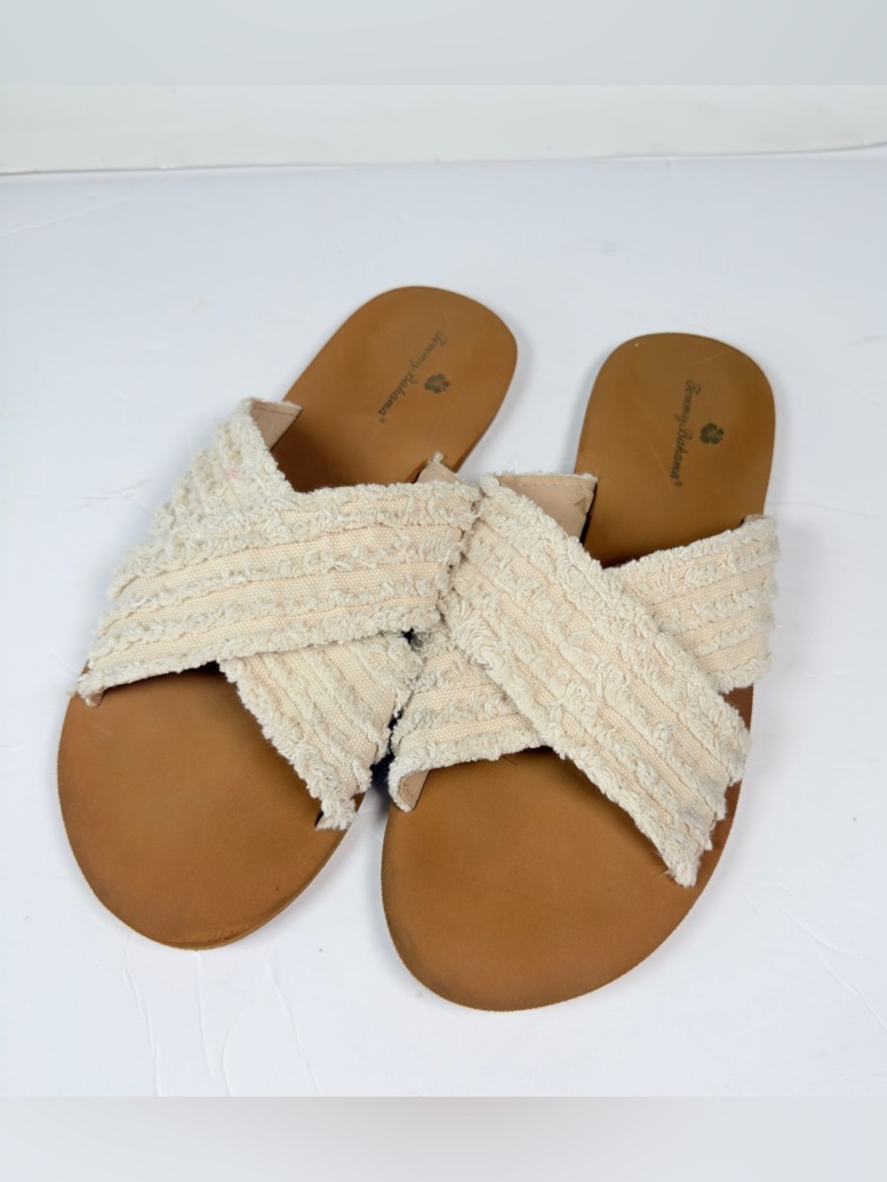 Tommy Bahama Cream Crisscross Woven Slide Sandals